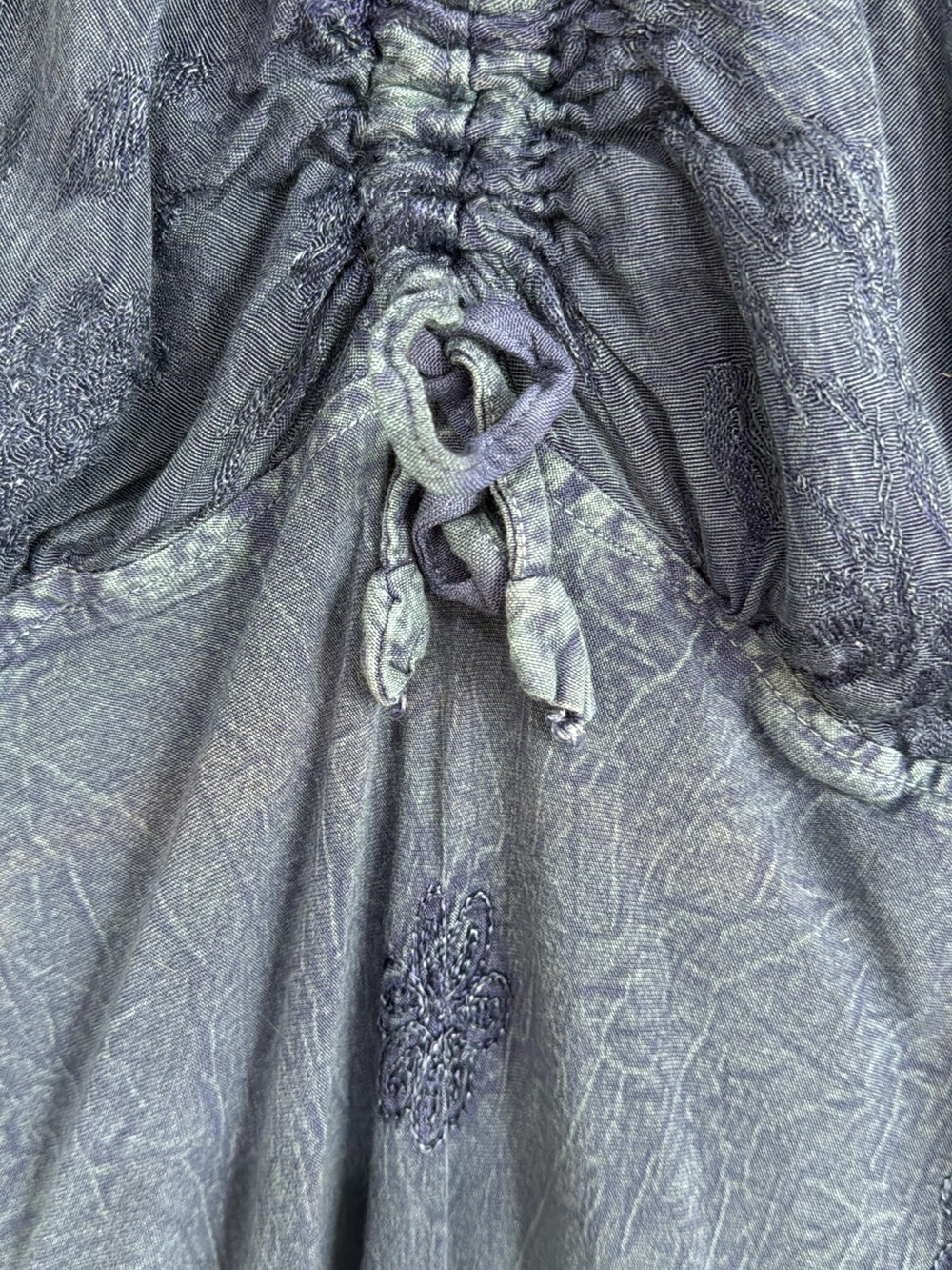 Boho Washed Blue Midi Dress flowy with embroidery - Picture 3 of 11